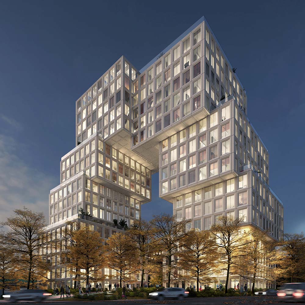 Another rendering of the Candid-Tor project, this time showing the building from ground level