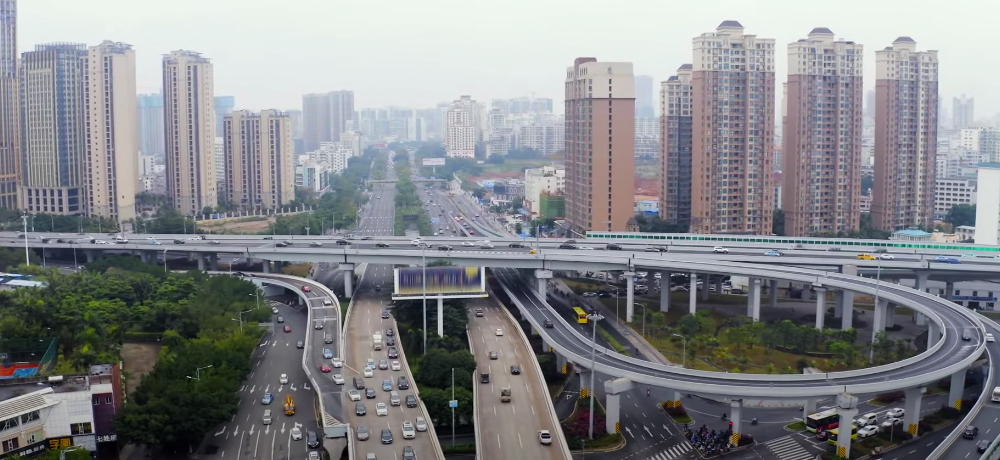 A photograph of a highway interchange in Haikou