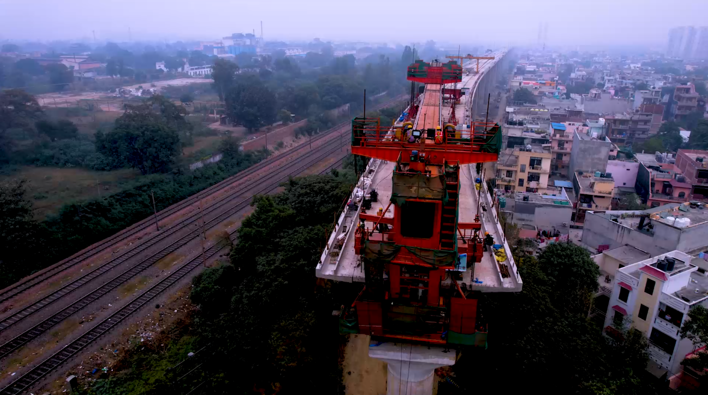 A photo of an elevated section of the RRTS under construction.