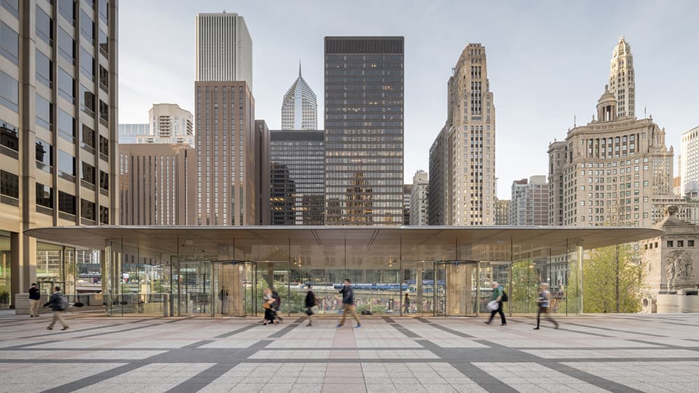 Apple store with macbook shaped roof opens in chicago