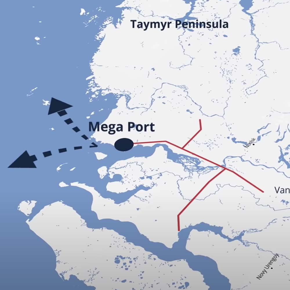A map showing the location of the planned megaport on the Taymyr peninsula